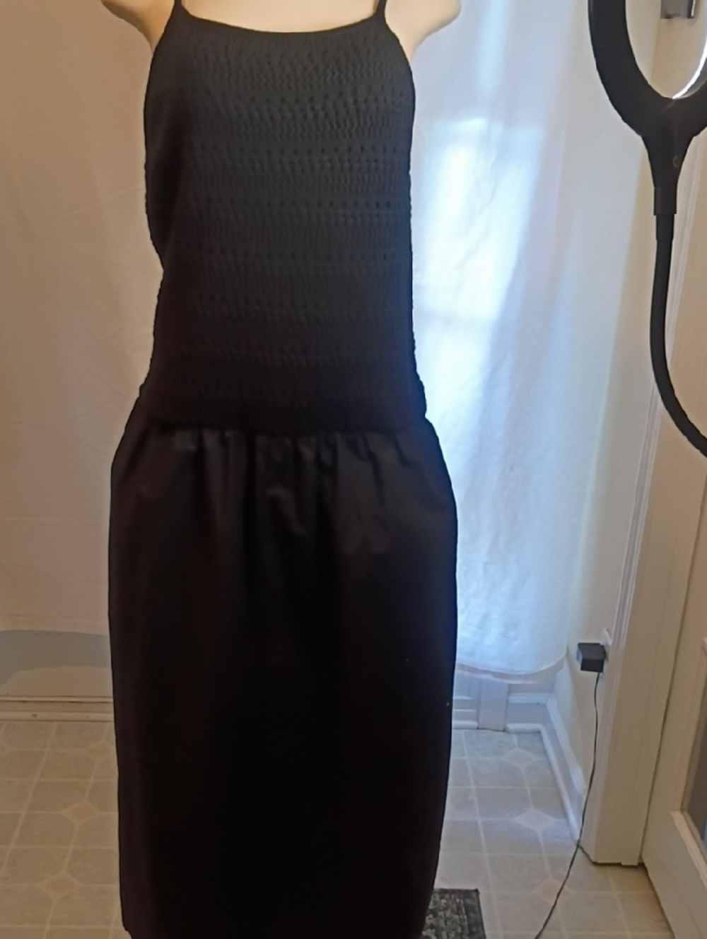 Universal Thread Black Spaghetti Strap Midi Dress with Textured Bodice NWOT L